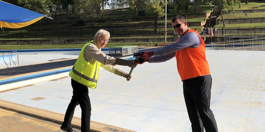 Mayor Kschenka and Mark McLean at Lake Talbot Water Park